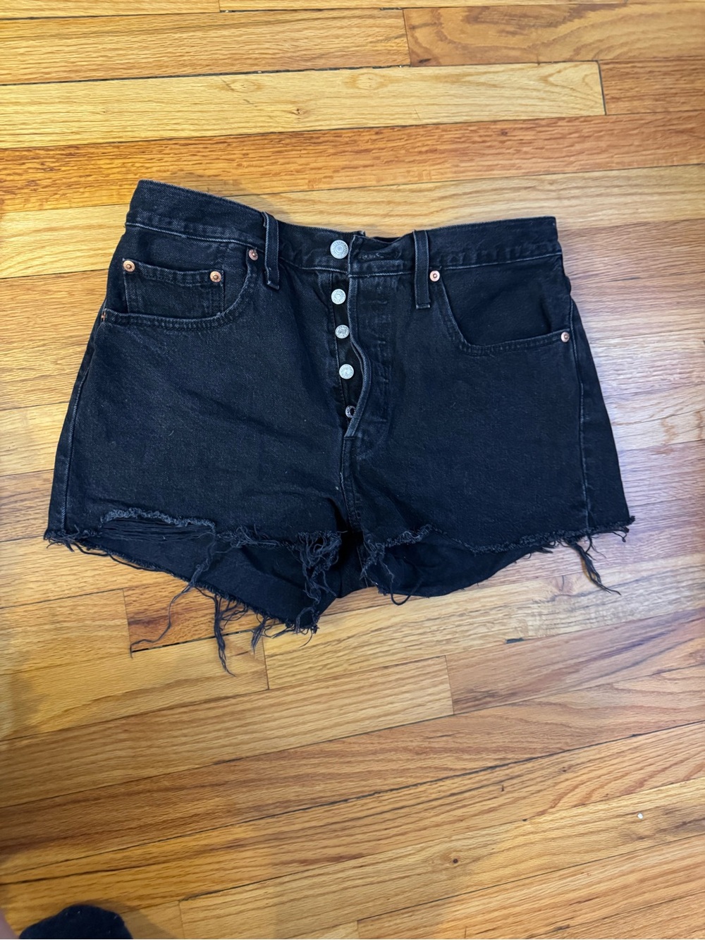 Levi's Black Distressed Button-Fly Jean Shorts